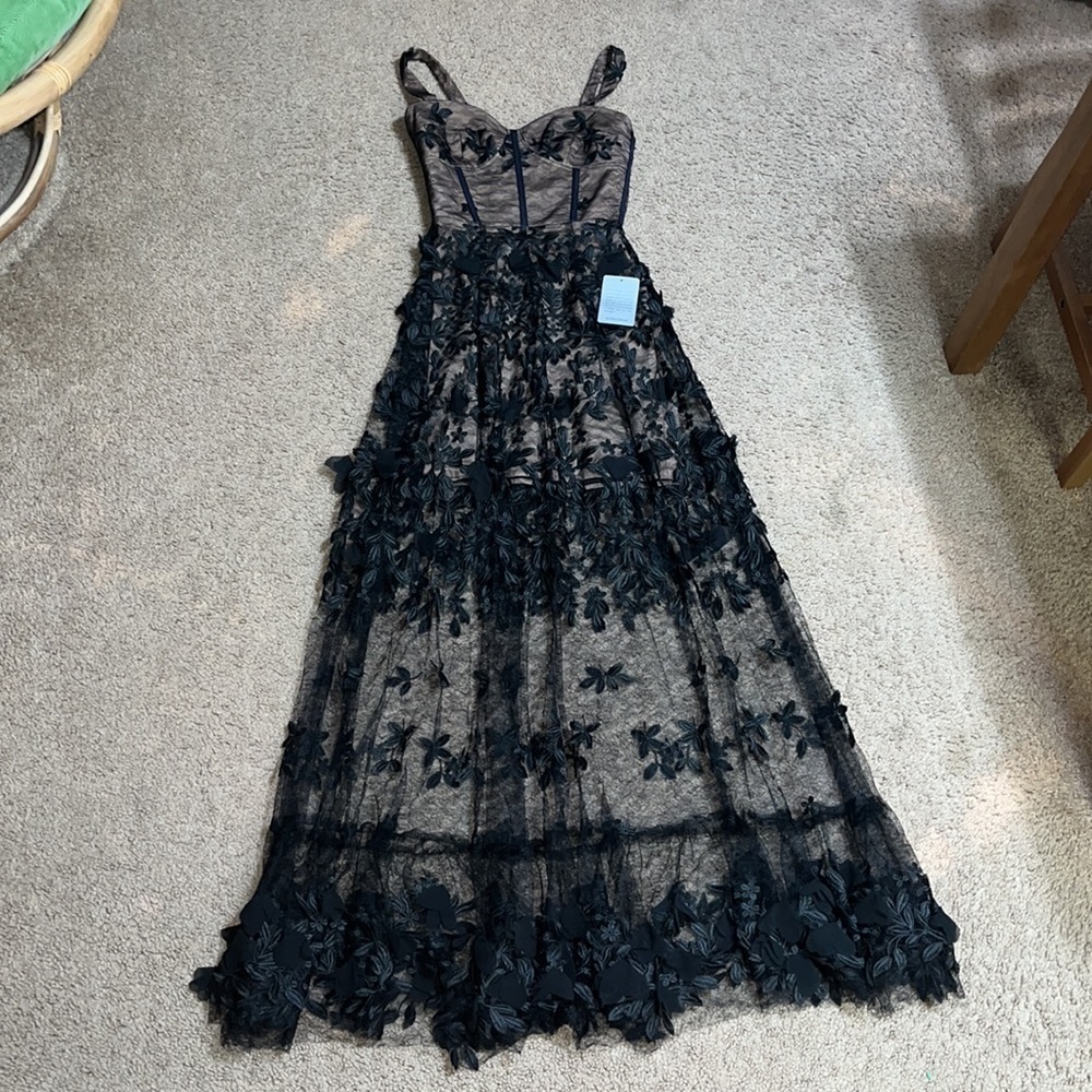 Dress the Population Anabel Embroidered Bustier Floral Sheer Lace Gown Black XXS - Picture 6 of 15